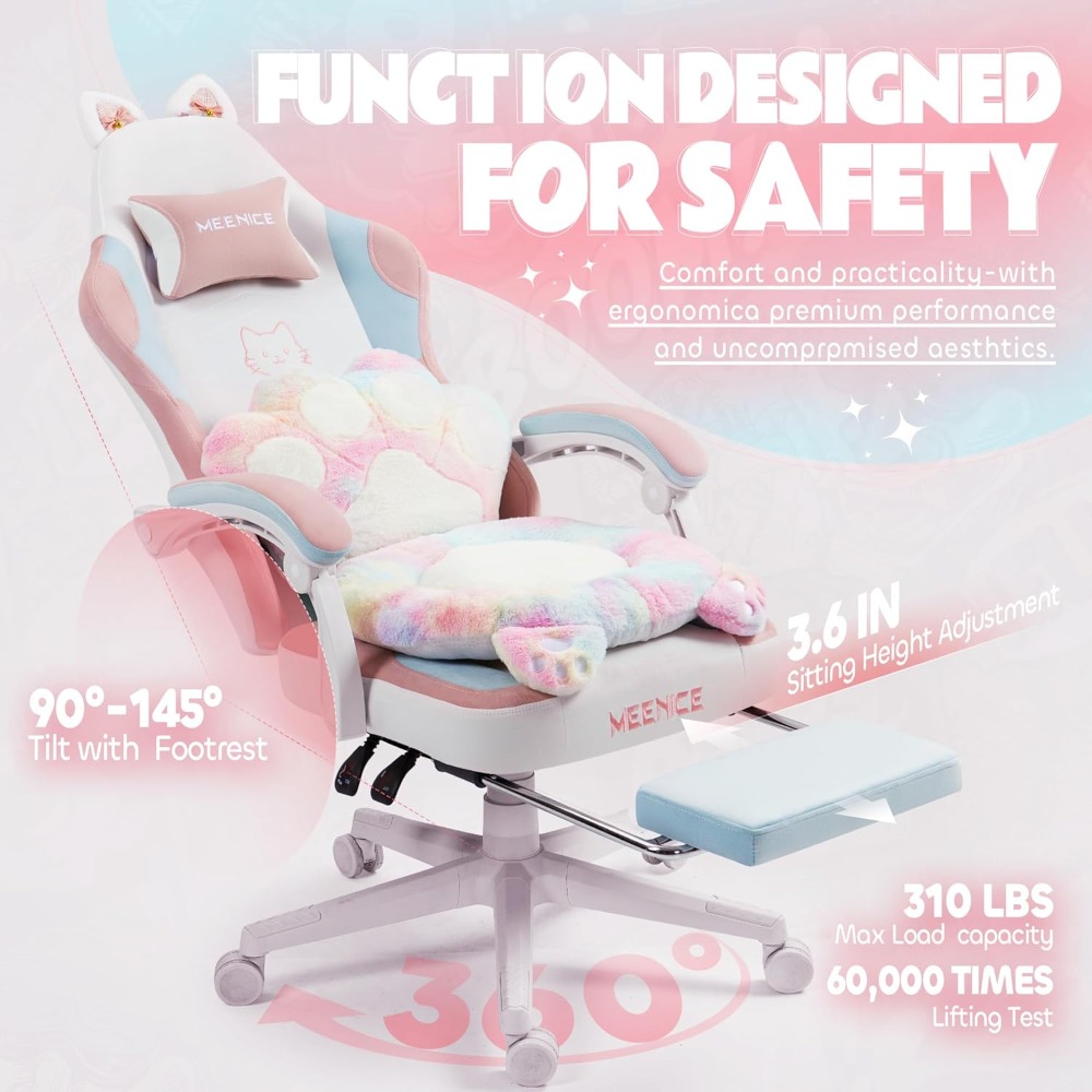 Gaming Chair Cute with Cat Ear - مراجعة Gaming Chair Lumbar Pillow وسعره