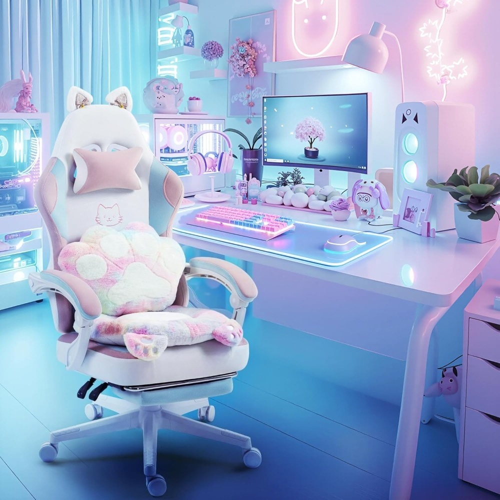 Gaming Chair Cute with Cat Ear - مراجعة Gaming Chair Lumbar Pillow وسعره