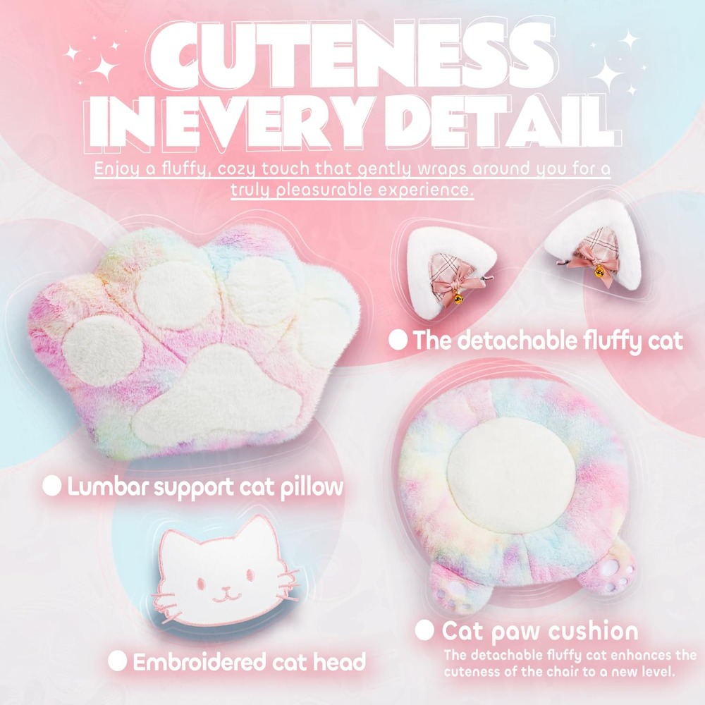 Gaming Chair Cute with Cat Ear - مراجعة Gaming Chair Lumbar Pillow وسعره