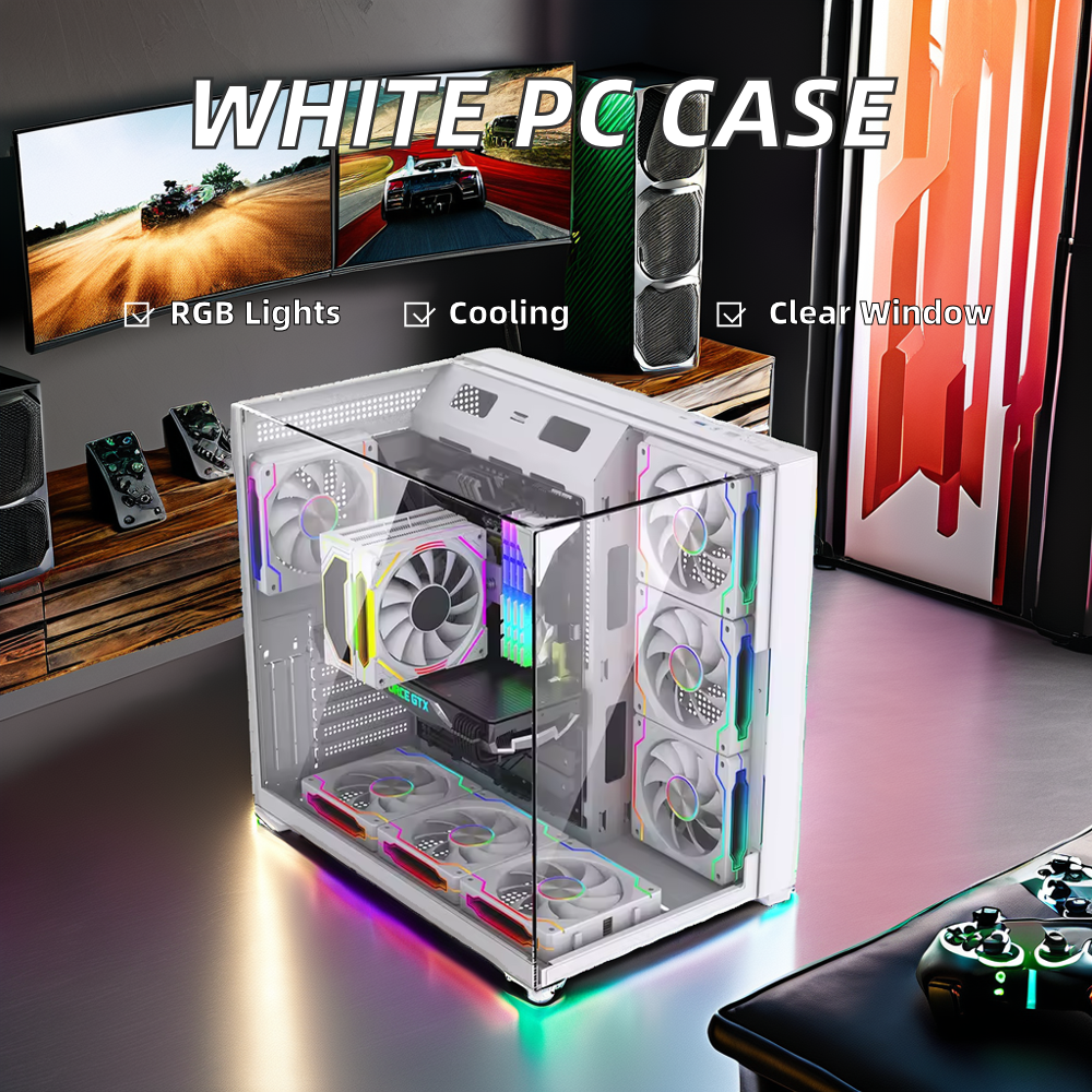 White PC Case Chassis Full Tow - مراجعة Pc Case Fan وسعره